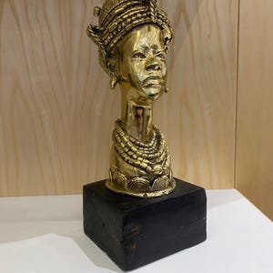Benin queen bust mid century royalty ornaments brass statue