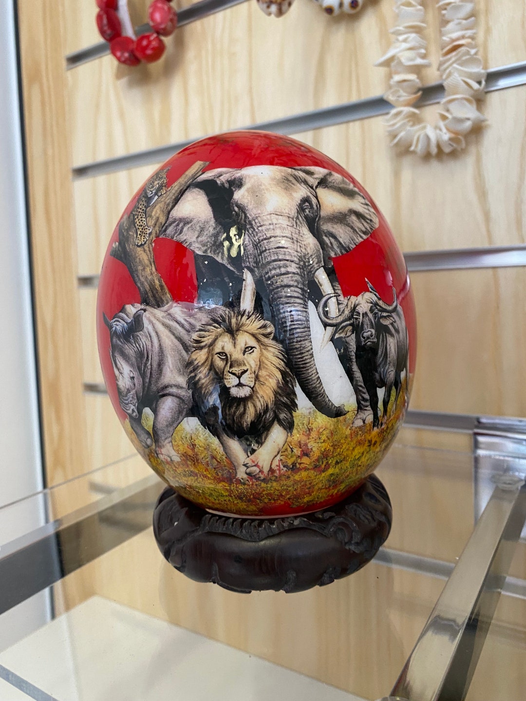 Decoupage Ostrich Egg Handmade With the Big 5 Animals Safari Etsy