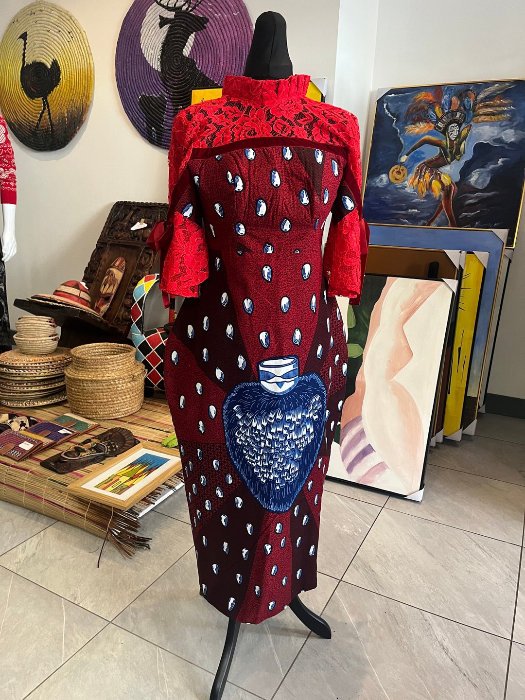 Ankara Print Red and Blue Gorgeous Dress. Red With Blue Paisley ...