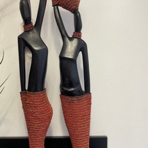 African woodcarving couple red beaded handmade firgurines decorative figurines/ ornaments/ statue wooden sculpture unique home decor ideas