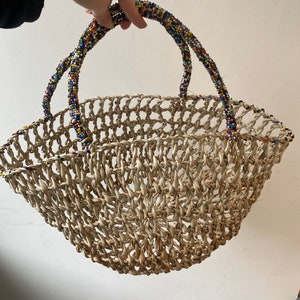 Panier bolga africain/sac pour femme sac shopping en perles de raphia tissé à la main ou sac de plage/sac d'épicerie/rangement/sac fourre-tout/panier pique-nique fait main