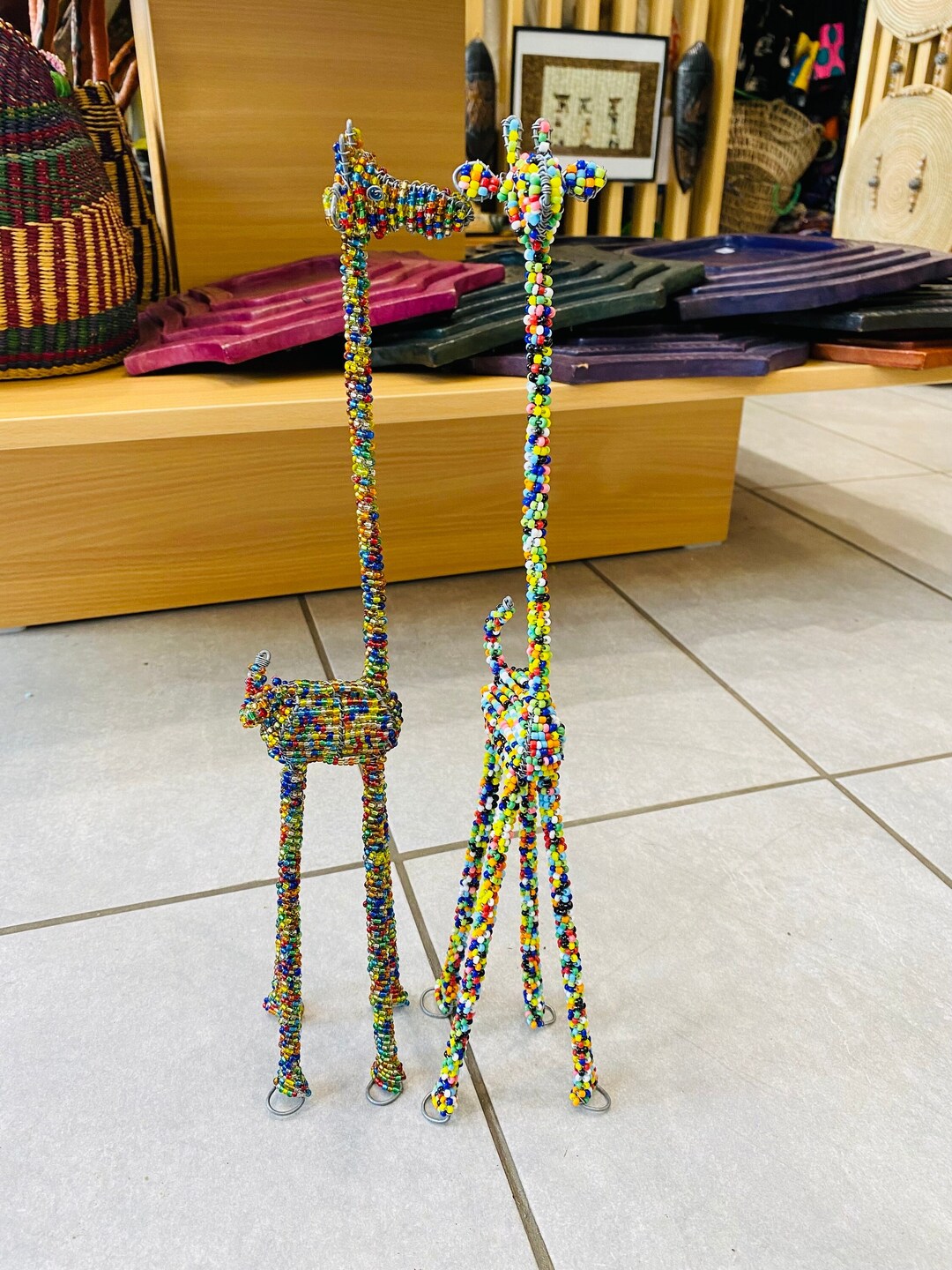 Beaded Giraffe Wired Animal Figurine/giraffe Ornament Handcrafted in