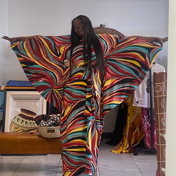 Robe multicolore livrée avec écharpe robe pleine longueur / robe d’invité de mariage / robe bubu / boubou idées de tenue de robe de longueur de plancher robe africaine