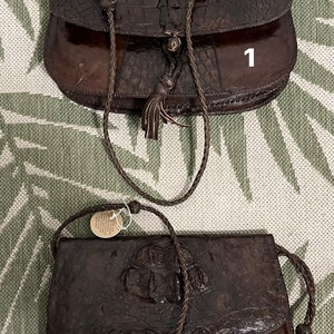 Bolso o cartera marrón, de piel de cocodrilo, nigeriano, vintage, único y bellamente hecho a mano.