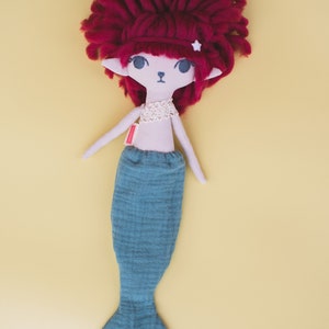 Koral Fabric Mermaid, Unique OOAK Doll, Handmade Eco Plush Criaturis image 2