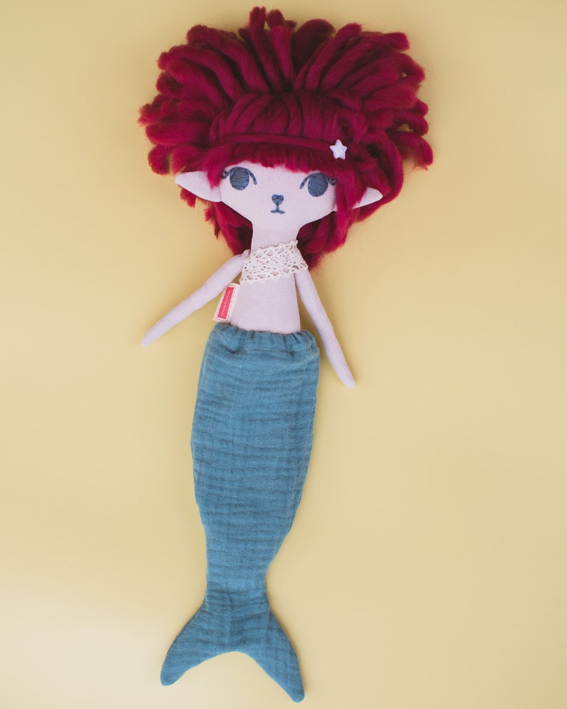 Koral Fabric Mermaid, Unique OOAK Doll, Handmade Eco Plush Criaturis image 2