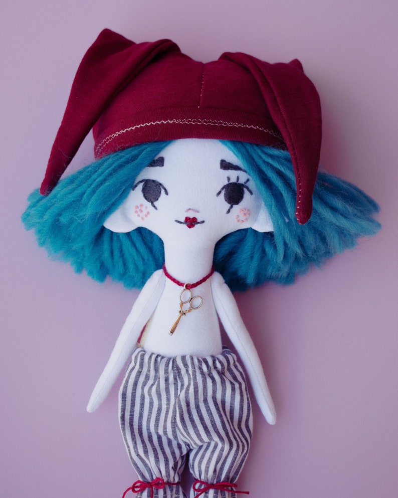 Bianca Handmade Cloth Doll, Harlequin, Unique OOAK Doll Criaturis image 1