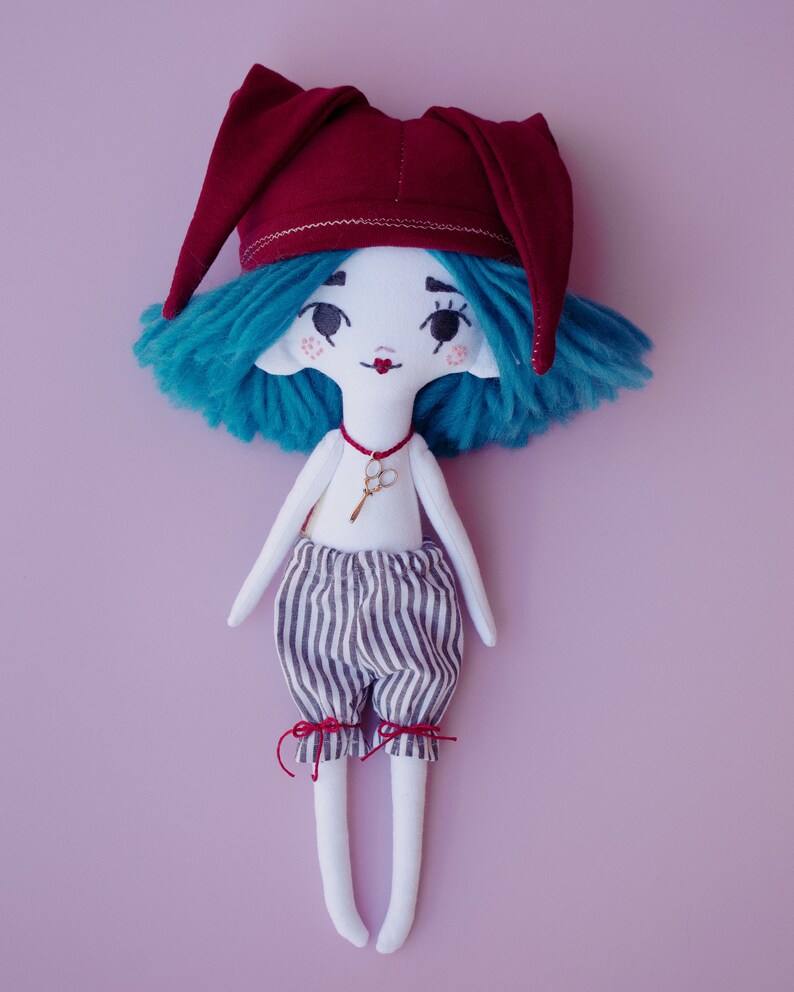 Bianca Handmade Cloth Doll, Harlequin, Unique OOAK Doll Criaturis image 2