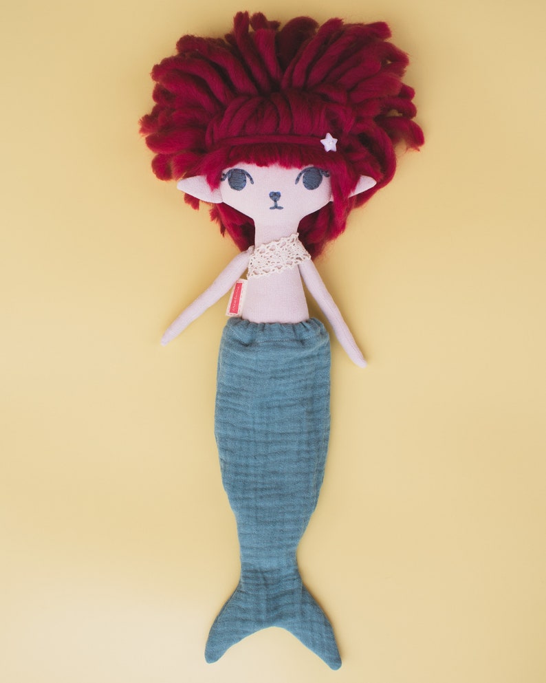 Koral Fabric Mermaid, Unique OOAK Doll, Handmade Eco Plush Criaturis image 8