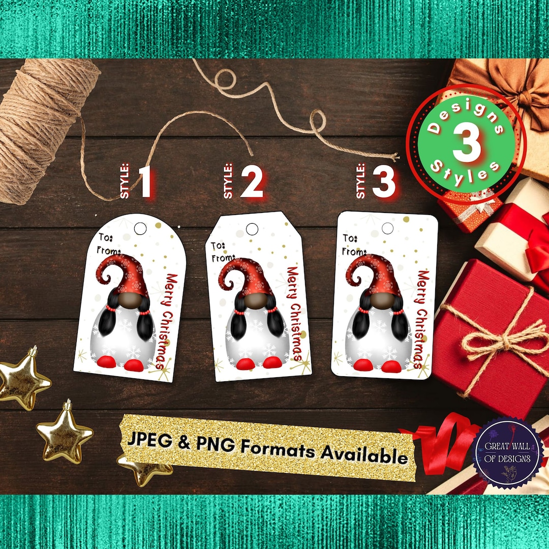 Gnome Christmas Gift Tags, Printable Holiday Favor Tags (instant ...