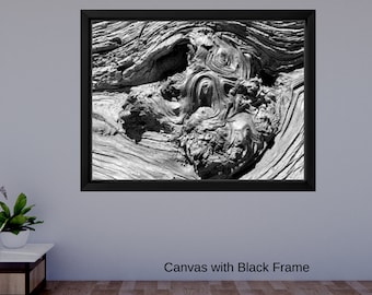 Black and White Wood Close-Up Photography Print, Abstract Minimalism