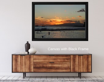 Hawaii Sunset Beach Photography Print, Ocean Landscape, Wall Art