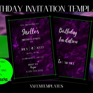 Black and Purple Birthday Invitation Template Editable, Printable Birthday Card, DIY Adult Birthday EInvite, Surprise Birthday Invitation