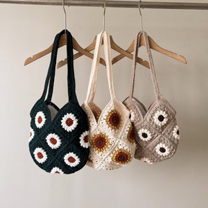 Crochet Tote Bag, Daisy Flowers Tote Bag, Knit Tote Bag