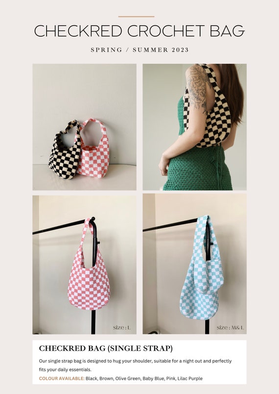 Checkered Pattern Crochet Bag in 2023