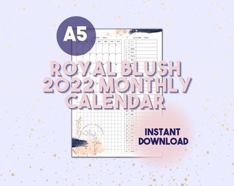Royal Blush 2022 Monthly Digital Calendar Pages