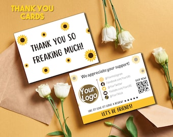 Sunflower Thank You Card Template for Small Business - Canva - Digital Download - Fully Customizable