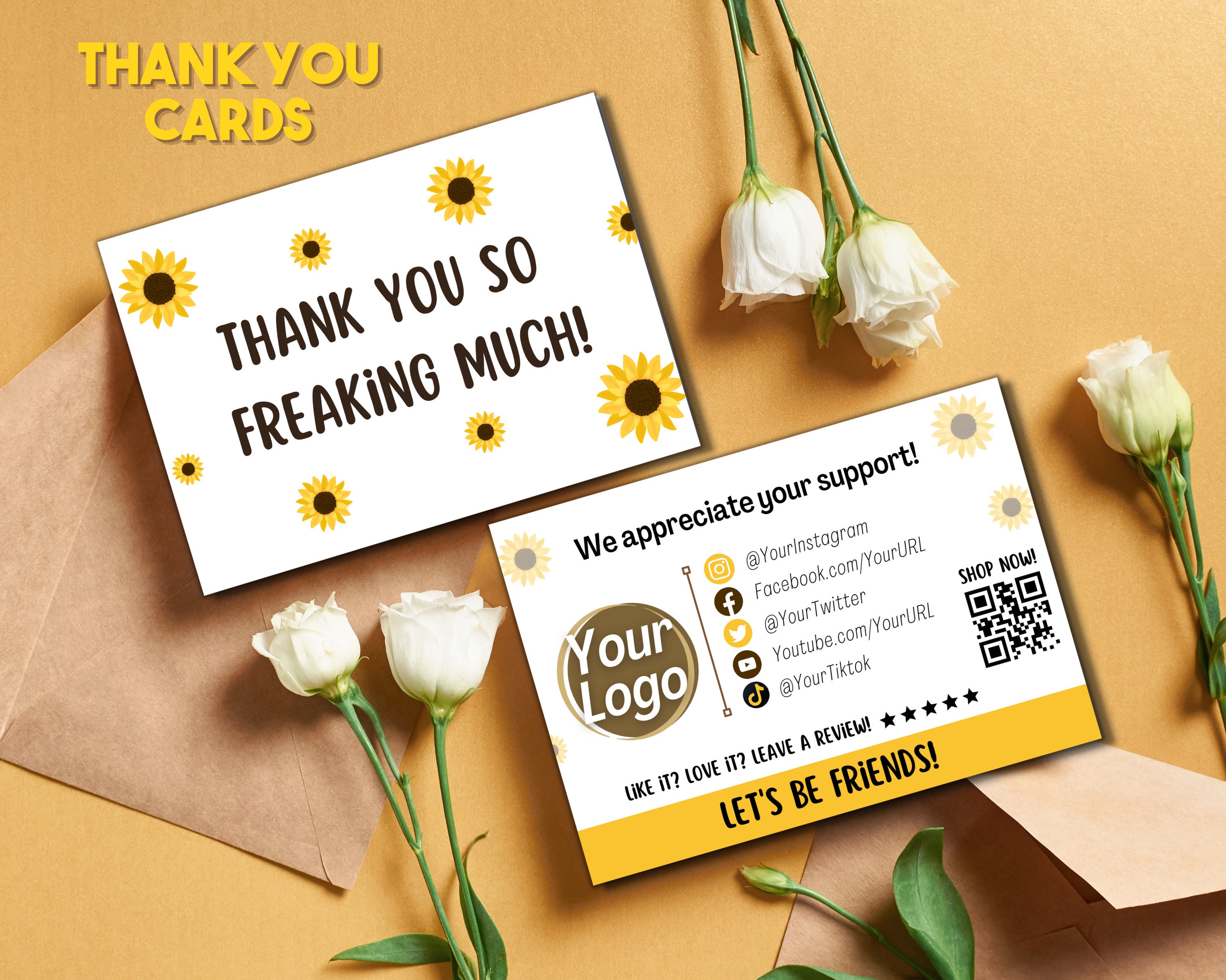 Sunflower Thank You Card Template for Small Business - Canva - Digital ...