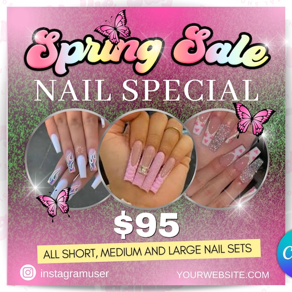 Spring nail flyer, nail special flyer, spring sale flyer, canva template, nail tech flyer