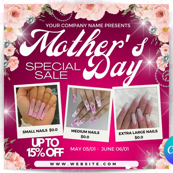 Mother’s Day nail special flyer, editable canva flyer, sale flyer , DIY canva template, lash flyer, nails flyer, Mother’s Day template