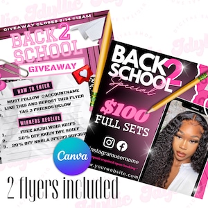 Back to school sale flyer | back to school hair flyer | back 2 school sale template | DIY canva template | giveaway flyer | hair flyer