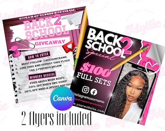 Back to school sale flyer | back to school hair flyer | back 2 school sale template | DIY canva template | giveaway flyer | hair flyer