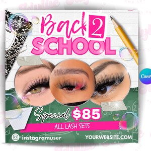 Back to school lash sale flyer | back to school hair flyer | back 2 school sale template | DIY canva template | braid special flyer, booking