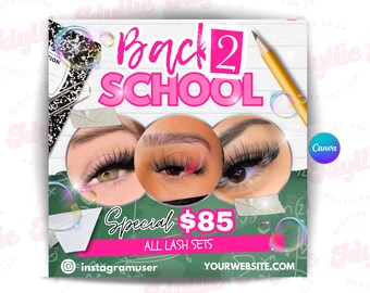 Back to school lash sale flyer | back to school hair flyer | back 2 school sale template | DIY canva template | braid special flyer, booking