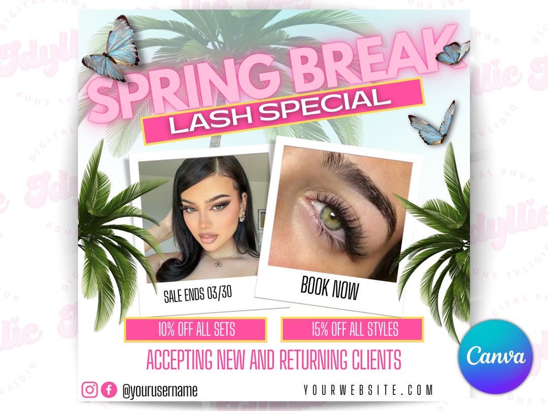 Spring Break Lash Special Flyer: Canva Template (1080x1080) - Etsy