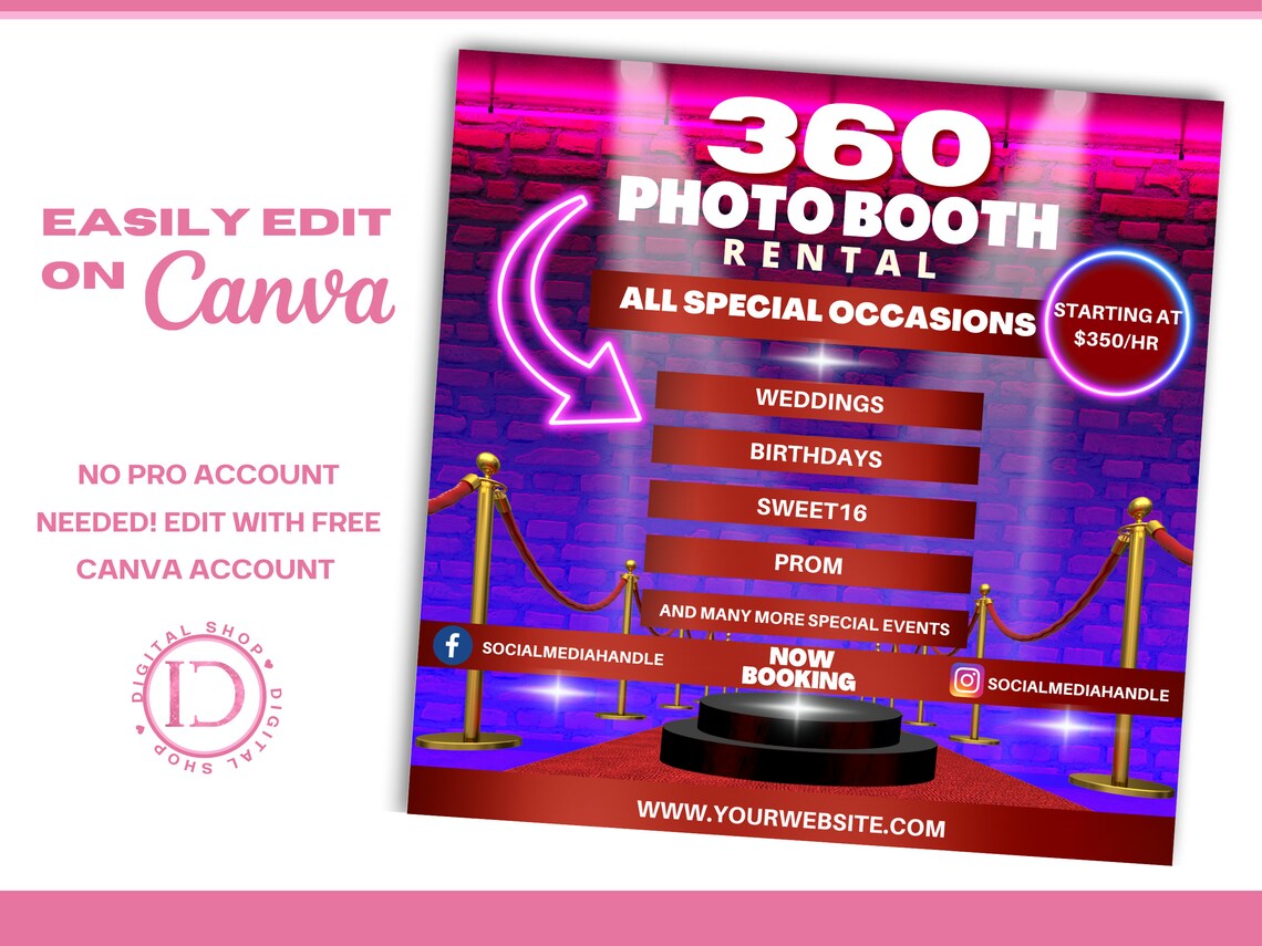 360 PHOTO BOOTH Photo Booth Flyer Editable Can A Flyer Etsy