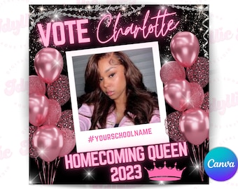 Homecoming Queen Campaign Flyer: DIY Vote, Social Media Template (Canva)