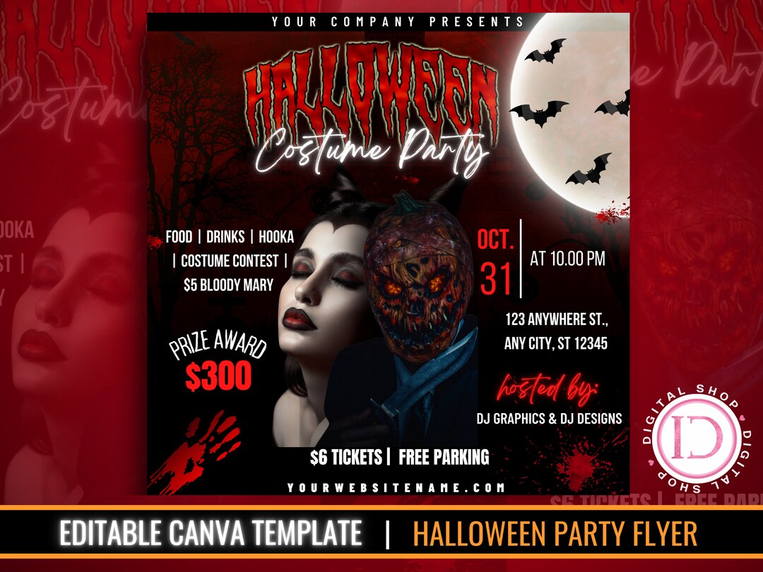 Spooky Halloween Costume Party Flyer: DIY Canva Template - Etsy