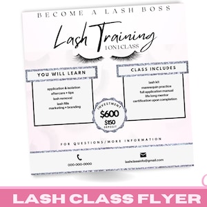 silver Lash class flyer, lash technician, course template, canva instagram post