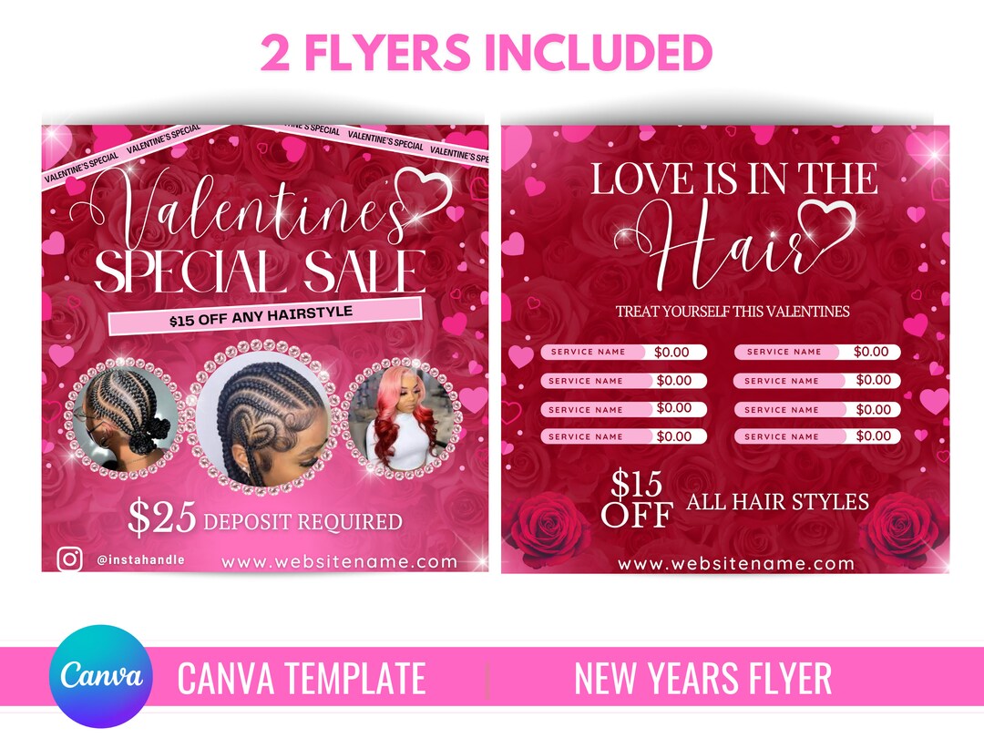 Hairstylist Valentines Day Flyer Hair Flyer February Booking Flyer