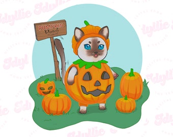 Halloween Cat Sticker: Pumpkin Costume Clip Art (PNG)