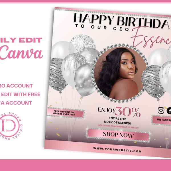 HAPPY BIRTHDAY CEO flyer | Ceo birthday sale flyer | birthday celebration template | Diy birthday Sale flyer |  editable canva template