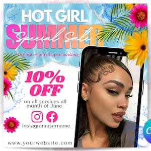 Summer sale flyer, summer special sale flyer, June bookings flyer, lash, hair, nails, make up, canva editable template, June special flyer