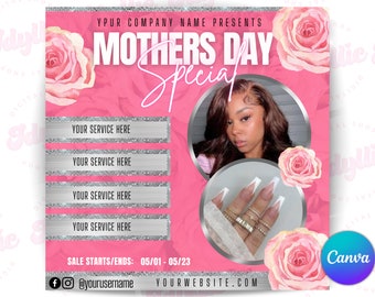 Mother’s Day special sale flyer, Mother’s Day canva template, booking flyer, mail flyer, hair flyer, make up flyer, social media flyer