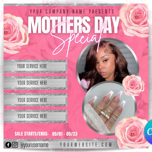 Mother’s Day special sale flyer, Mother’s Day canva template, booking flyer, mail flyer, hair flyer, make up flyer, social media flyer