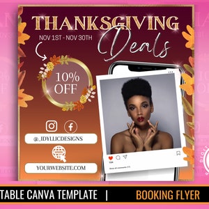 THANKSGIVING FLYER | Thanksgiving  sale template | social media flyer | DIY canva template | lash sale flyer | Hair sale flyer