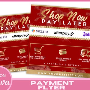 SHOP NOW Pay later flyer template, Sezzle flyer, Zelle flyer, after pay flyer, shop now canva template, diy canva flyer, after pay template