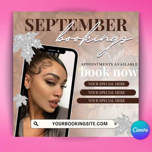 September booking flyer | appointments available flyer | lash flyer | hair booking flyer | editable canva template | nail booking flyer