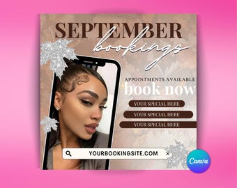 September Booking Flyer: Lash, Hair, Nail Appointments (Editable Canva Template)