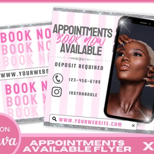 Booking flyer template , DIY appointment available flyer, book now template , pre made Canva flyer, social media content post, lash flyer