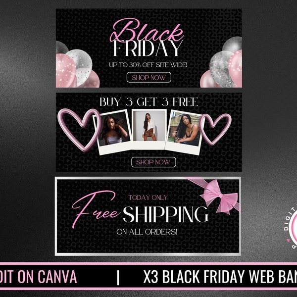 Black Friday web banner set, Shopify banner templates, Pre-made website design, Fashion web banners, Canva template, Black Friday sale flyer
