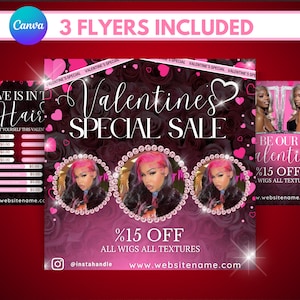 Valentine’s Day hair flyer | wig sale flyer | Valentine’s Day sale template | DIY Canva flyer | hair flyer | hairstylist flyer