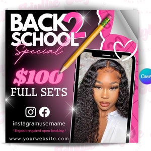Back to school nail special flyer | back to school hair flyer | back 2 school sale template | DIY canva template | braid flyer | hair flyer