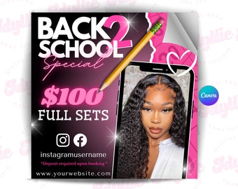 Flyer spécial ongles de la rentrée | dépliant sur les cheveux de retour à l'école | retour 2 modèle de vente d'école | Modèle de toile bricolage | dépliant tresse | dépliant de cheveux