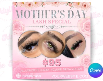 Mother’s Day lash flyer, Mother’s Day sale flyer, canva editable template, nail flyer, hair flyer, make up flyer, May lash booking flyer