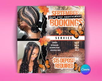 Fall Hair & Lash Appointment Flyer: September Bookings (Canva Template)